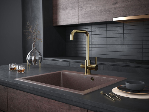 Смеситель для кухни Paulmark LOGAS Lo213021-G на мойку золото - фото 2